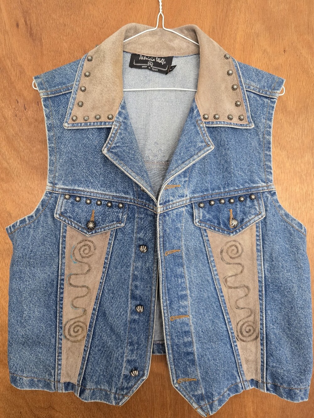 Patricia Wolf Vintage Denim Western Studded Vest